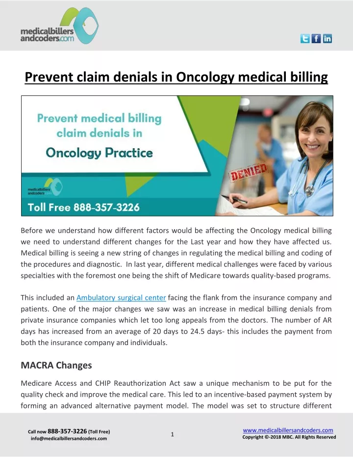 prevent claim denials in oncology medical billing