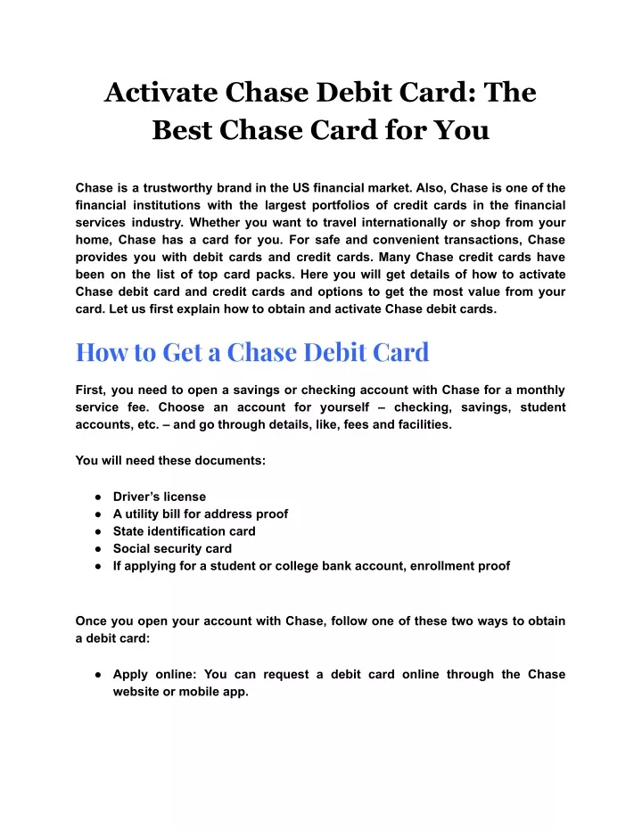 activate chase debit card the best chase card