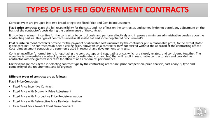 types of us fed government contracts