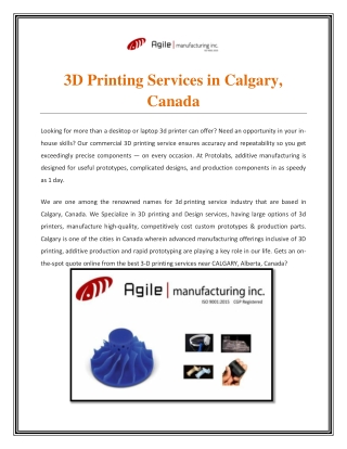3D Printing Services in Calgary, Canada