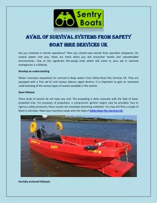 Avail of Survival Systems from Safety Boat Hire Services UK