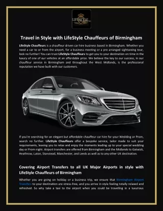 Travel in Style with LifeStyle Chauffeurs of Birmingham