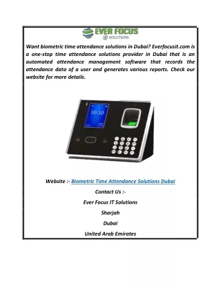 Bio-metric Time Attendance Solutions Dubai  Everfocusit.com