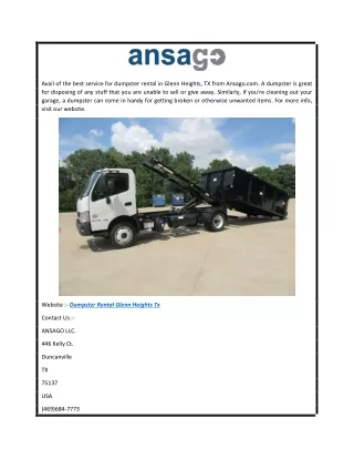 Dumpster Rental Glenn Heights Tx  Ansago.com