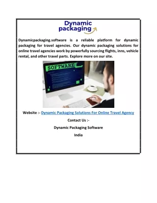 Dynamic Packaging Solutions for Online Travel Agency  Dynamicpackaging.software