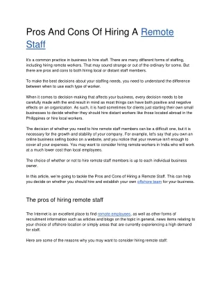 pros and cons of hiring a remote staff