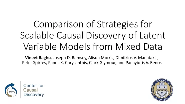 comparison of strategies for scalable causal discovery of latent variable models from mixed data