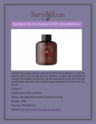 Buy Organic Aloe Vera Shampoo for Hairs | Berryandbloom.co