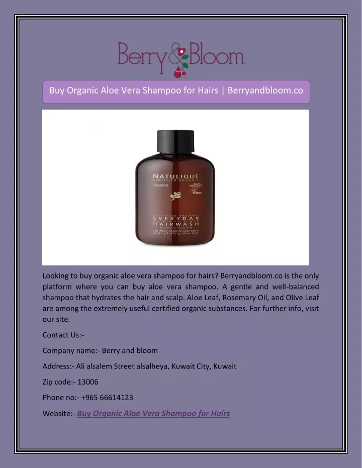 buy organic aloe vera shampoo for hairs