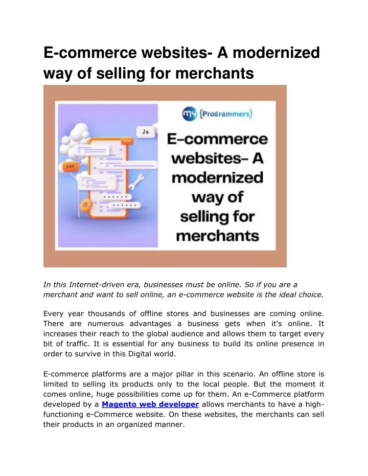 e commerce websites a modernized way of selling