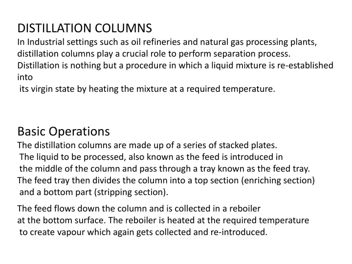 distillation columns in industrial settings such