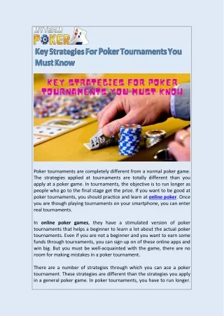 Key Strategies For Poker Tournaments You Must Know