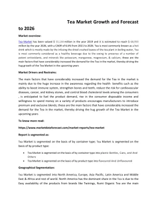tea market growth and forecast to 2026
