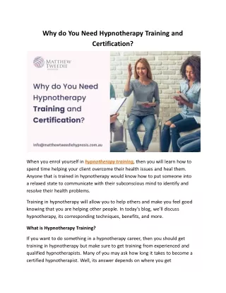 why do you need hypnotherapy training