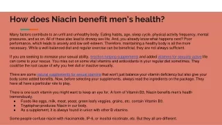 How does Niacin benefit men's health