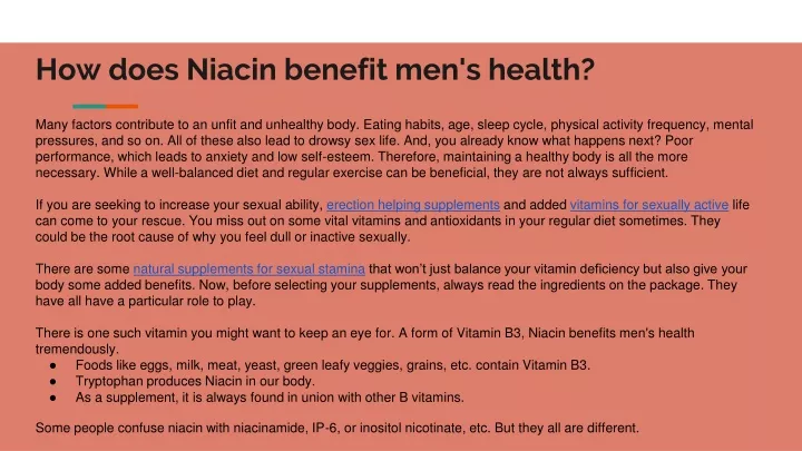 how does niacin benefit men s health