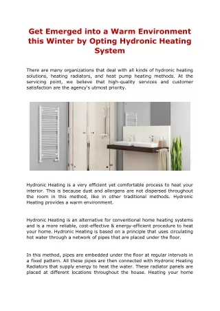 get emerged into a warm environment this winter