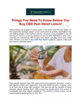 Things You Need To Know Before You Buy CBD Pain Relief Lotion!