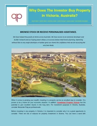 Why Does The Investor Buy Property In Victoria, Australia?
