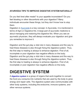 AYURVEDA TIPS TO IMPROVE DIGESTIVE SYSTEM NATURALLY
