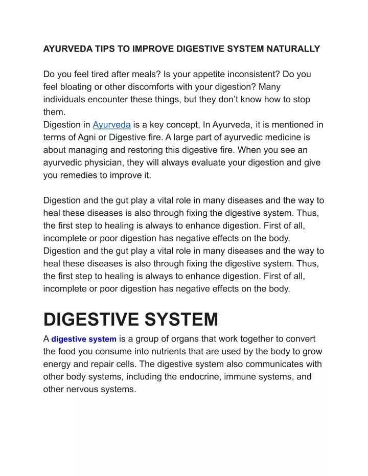 ayurveda tips to improve digestive system