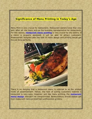 significance of menu printing in today s age