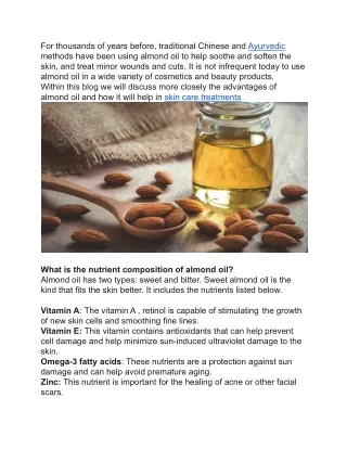 BENEFITS OF APPLYING ALMOND OIL ON SKI