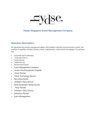 Hydse Singapore Event Management Company