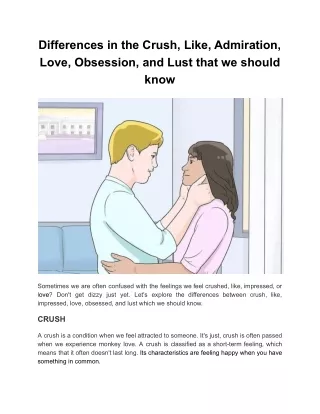 Differences in the Crush, Like, Admiration, Love, Obsession, and Lust that we should know.