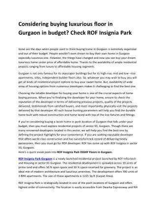 ROF Insignia Park Sector 93 Gurgaon