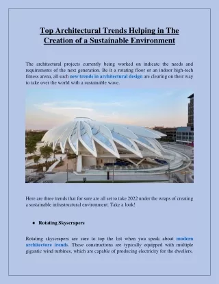 Top Architectural Trends Helping in The Creation of a Sustainable Environment