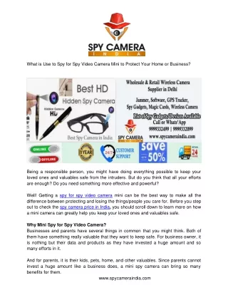 What is Use to Spy for Spy Video Camera Mini to Protect Your Home or Business