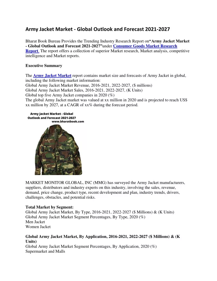 army jacket market global outlook and forecast