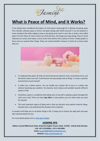 What is Peace of Mind and it Works