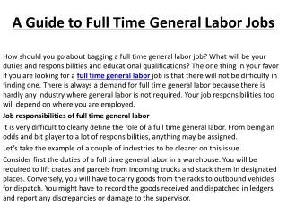 full time general labor