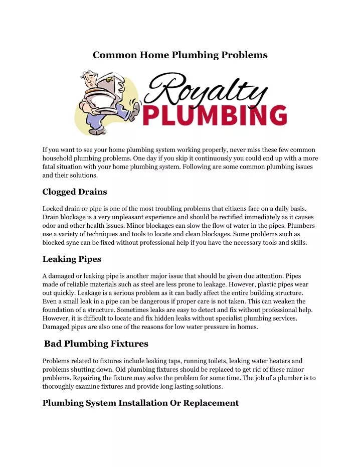 common home plumbing problems