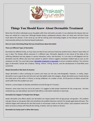 Things You Should Know About Dermatitis Treatment
