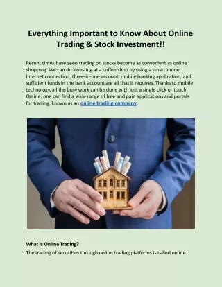 Know About Online Marketing Trading & Stock Investment