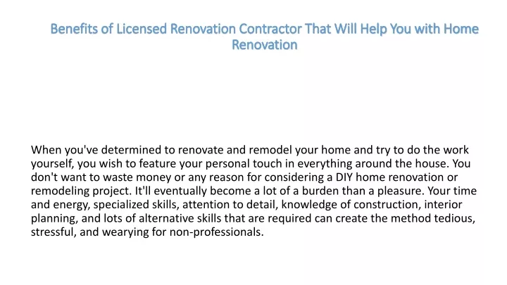 benefits of licensed renovation contractor that will help you with home renovation