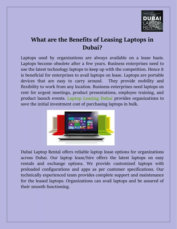 what are the benefits of leasing laptops in dubai