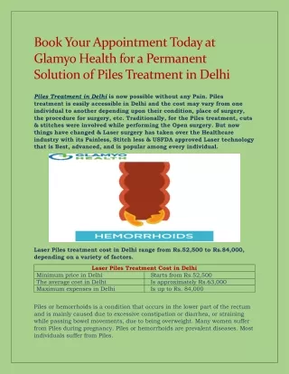 Book Your Appointment Today at Glamyo Health for a Permanent Solution of Piles Treatment in Delhi