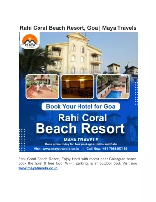Rahi Coral Beach Resort, Goa  Maya Travels