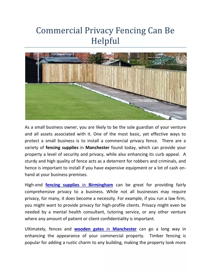 commercial privacy fencing can be helpful