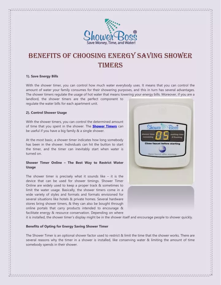 benefits of choosing energy saving shower timers