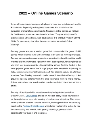2022 – Online Games Scenario