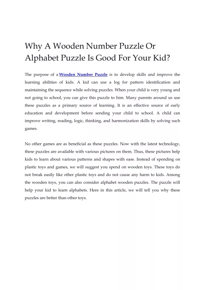 why a wooden number puzzle or alphabet puzzle
