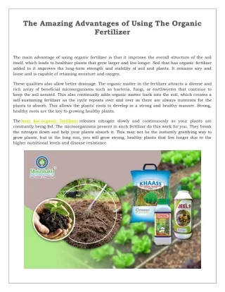 The Amazing Advantages of Using The Organic Fertilizer | Sivashakthi