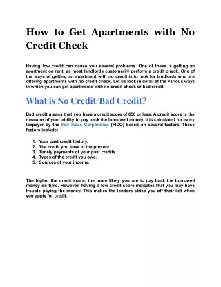 how to get apartments with no credit check