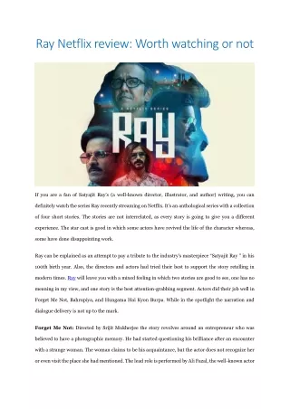 ray netflix review worth watching or not