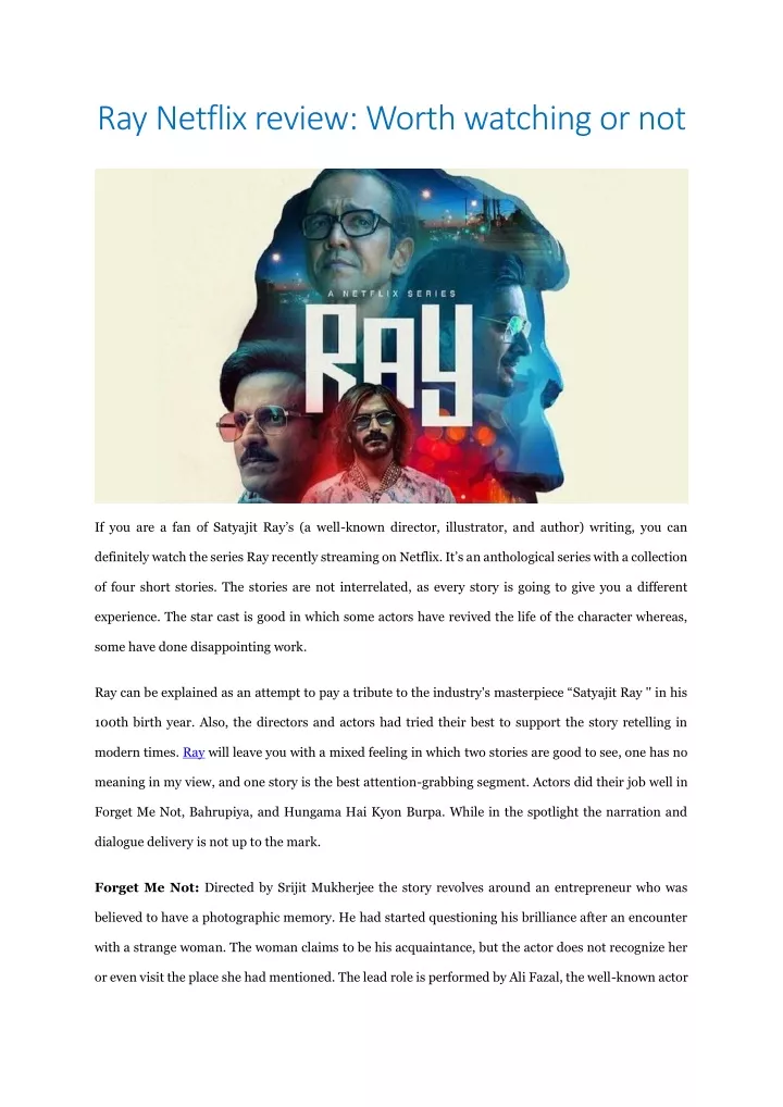 ray netflix review worth watching or not